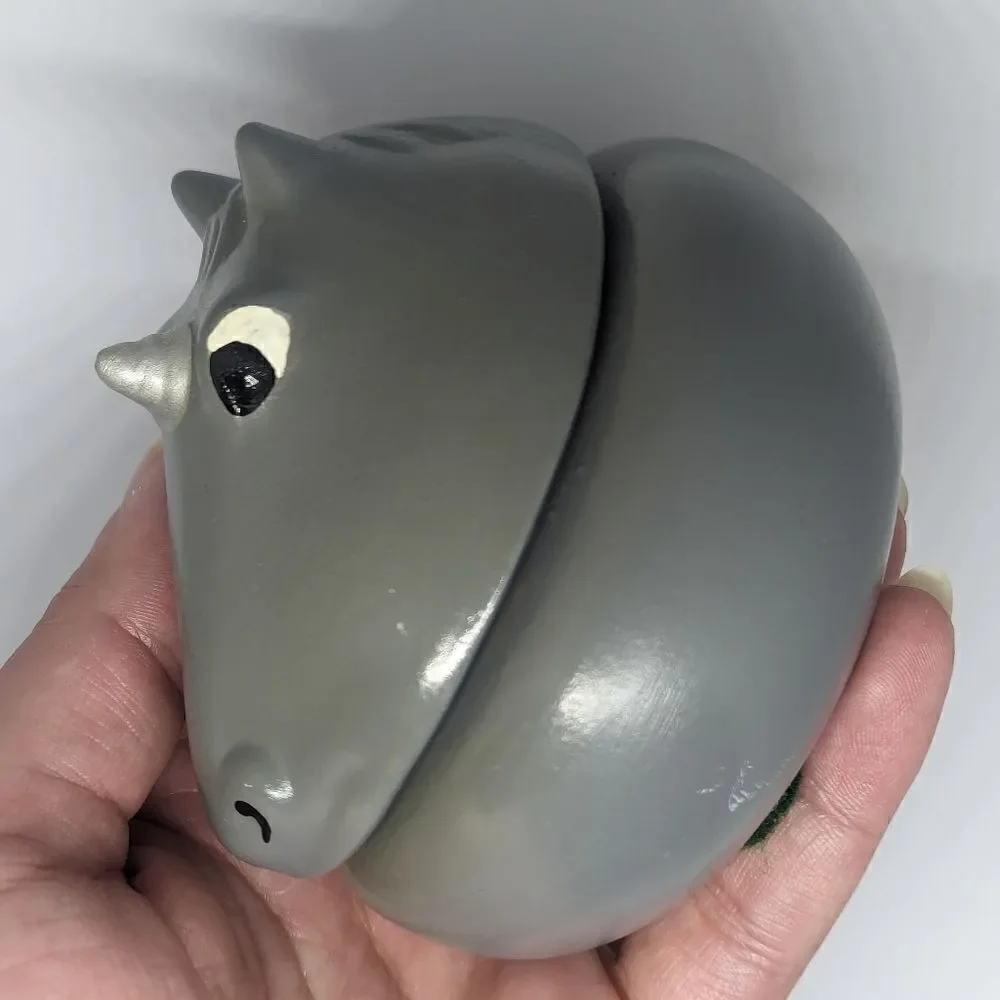 Handmade ceramic clay gray unicorn dish catchall cup jewelry box
